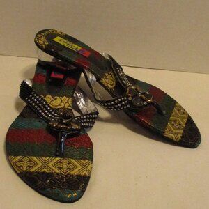 Trendz Sandals Woman Size 6 Black Yellow Red Bling Beach Travel Vacation Sandals